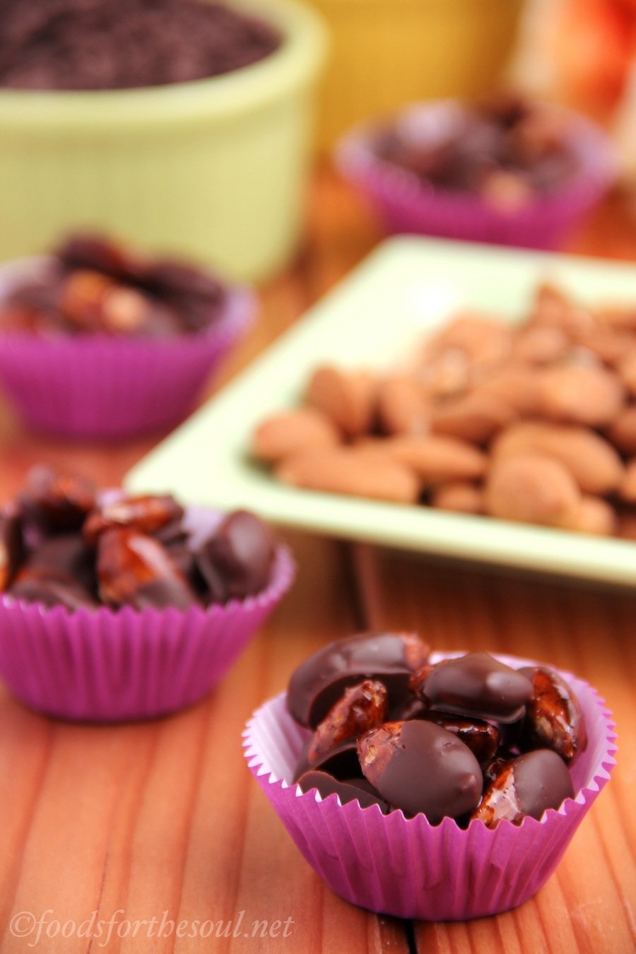 dark chocolate coated spicy candied almonds