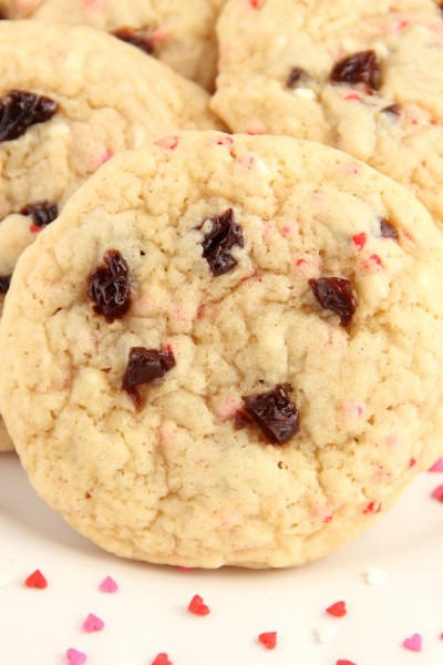 Cherry Funfetti Valentine Cookies