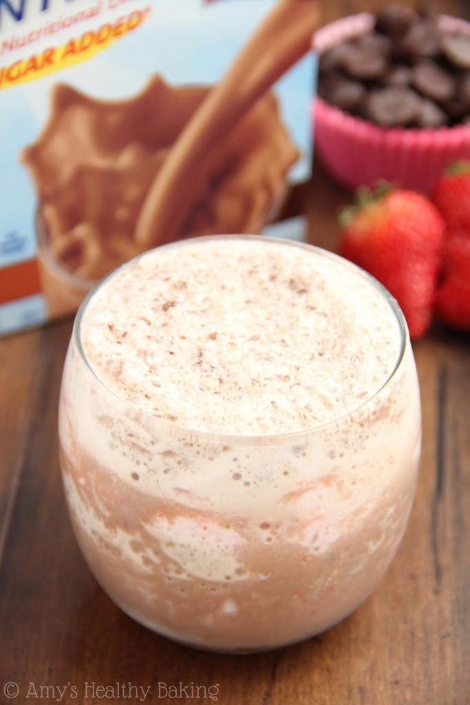 ChocolateCovered Strawberry Smoothie with Carnation Breakfast