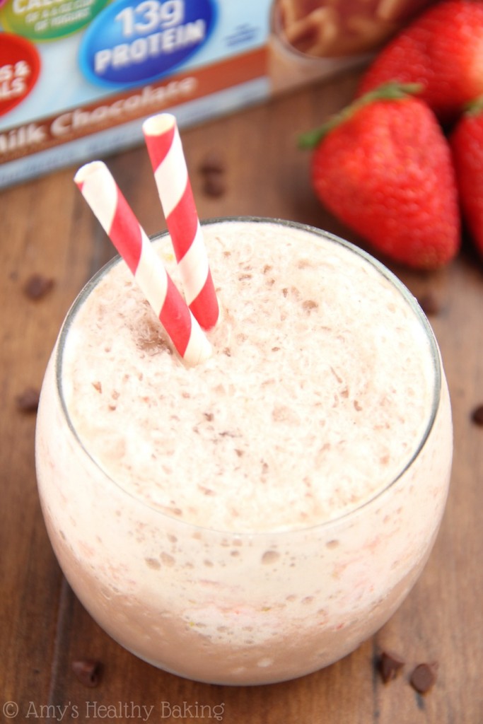 ChocolateCovered Strawberry Smoothie with Carnation Breakfast
