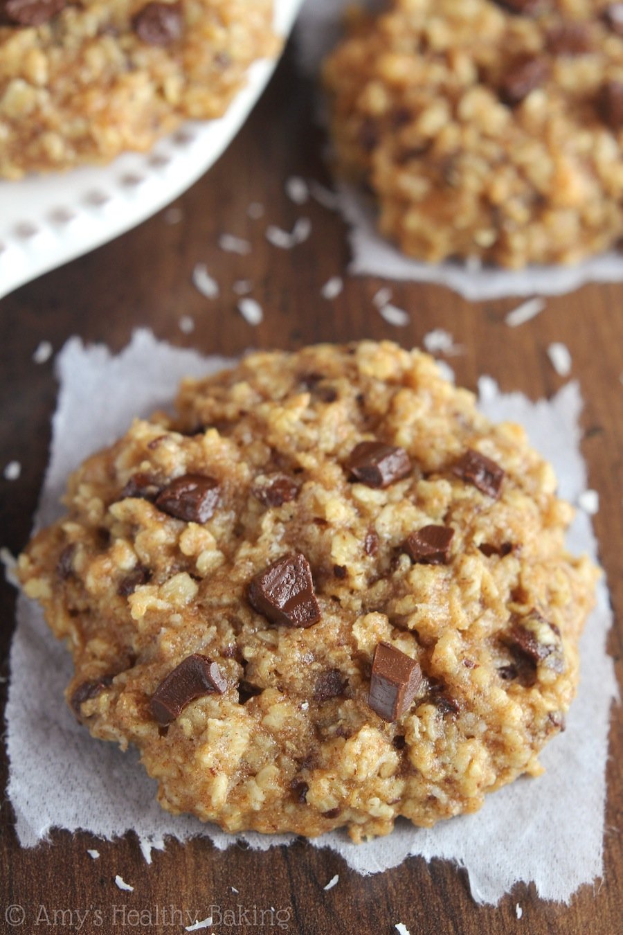 Clean-Eating Almond Joy Oatmeal Cookies -- these skinny cookies don't taste healthy at all! You'll never need another oatmeal cookie recipe again!