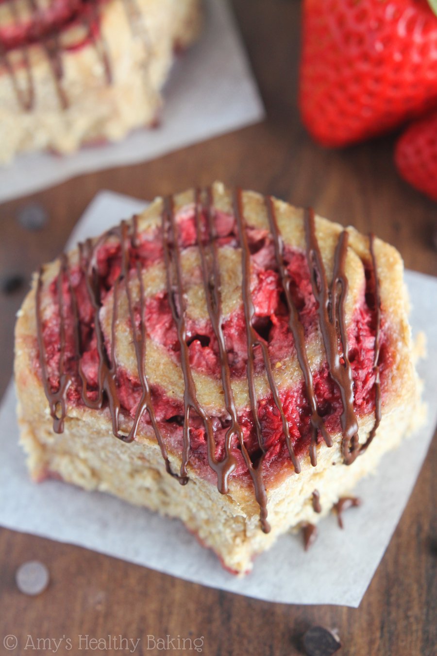 Strawberry Sweet Rolls with Dark Chocolate Drizzle | Amy's Healthy Baking