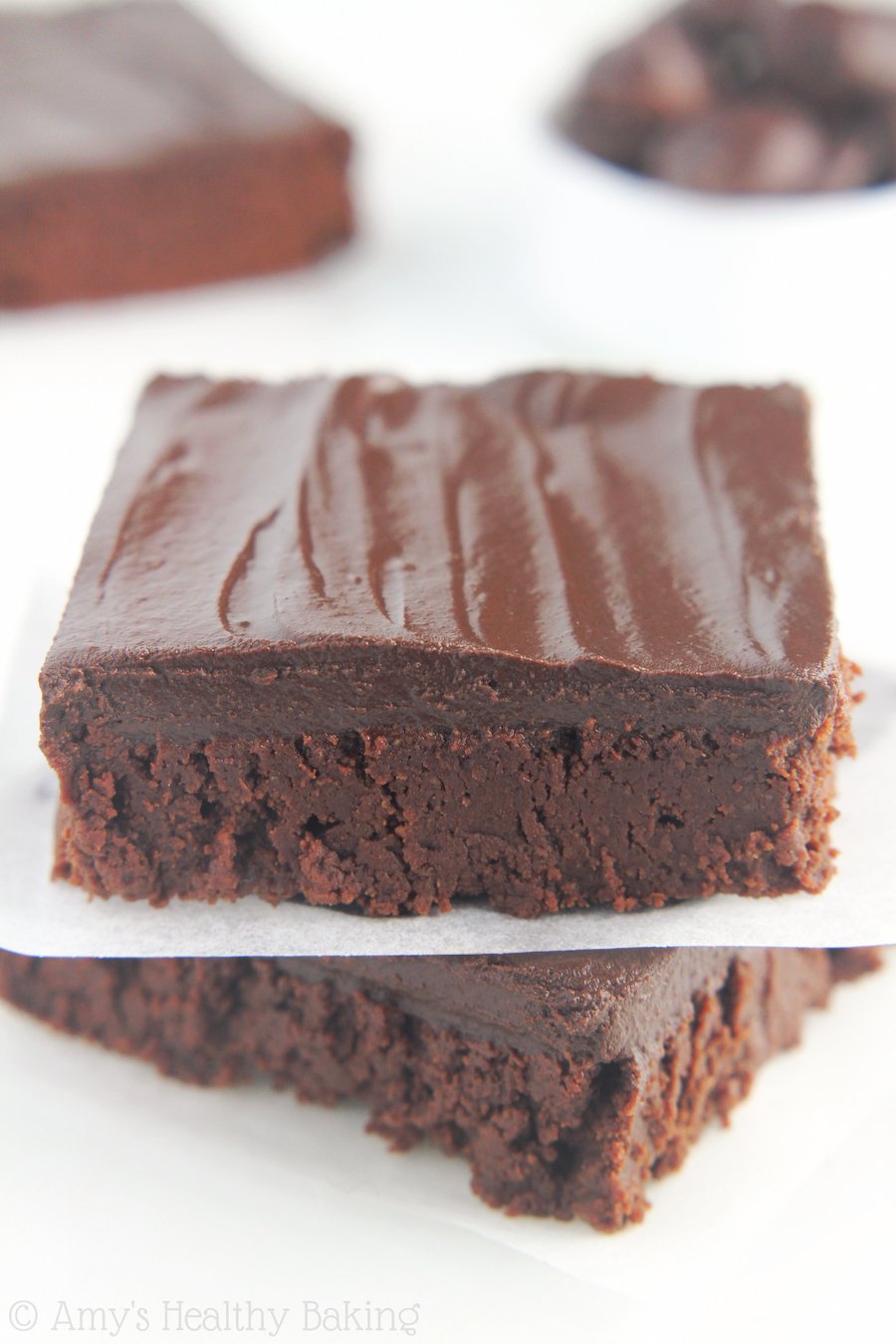 Clean & Fudgy Dark Chocolate Frosted Brownies | Amy's Healthy Baking