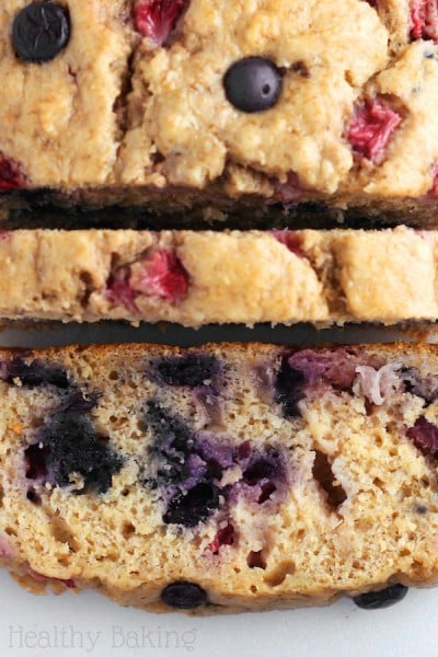 Whole Wheat Strawberry Blueberry Banana Bread {Recipe Video!}
