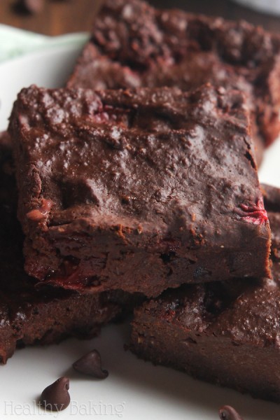 Clean & Fudgy Dark Chocolate Strawberry Brownies