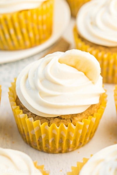 Healthy Banana Cupcakes with Cream Cheese Frosting