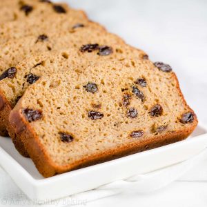 This healthy cinnamon raisin banana bread recipe is so fun! It’s really moist & easy to make. I love having it for breakfasts & snacks! Clean eating & naturally sweetened with no refined sugar! YUM! Find this easy banana bread recipe on amyshealthybaking.com. ♡ healthy banana bread recipe low calorie. easy banana bread recipe moist. healthy banana bread with greek yogurt. banana bread without sugar. healthy banana bread recipe clean eating.