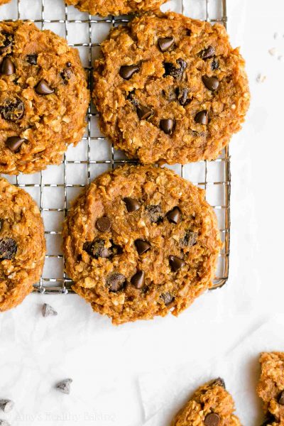 Healthy Flourless Pumpkin Chocolate Chip Oatmeal Protein Cookies