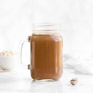 This healthy pumpkin spice hot chocolate recipe is SO quick & easy to make. You only need 5 minutes! Beautifully creamy, perfectly chocolaty & even better than Starbucks. One of my FAVORITE fall drinks! ♡ homemade pumpkin spice hot chocolate. pumpkin spice hot chocolate recipe easy. healthy hot chocolate recipe sugar free. DIY low calorie hot chocolate from scratch. pumpkin spice hot chocolate vegan. healthy hot chocolate recipe clean eating.