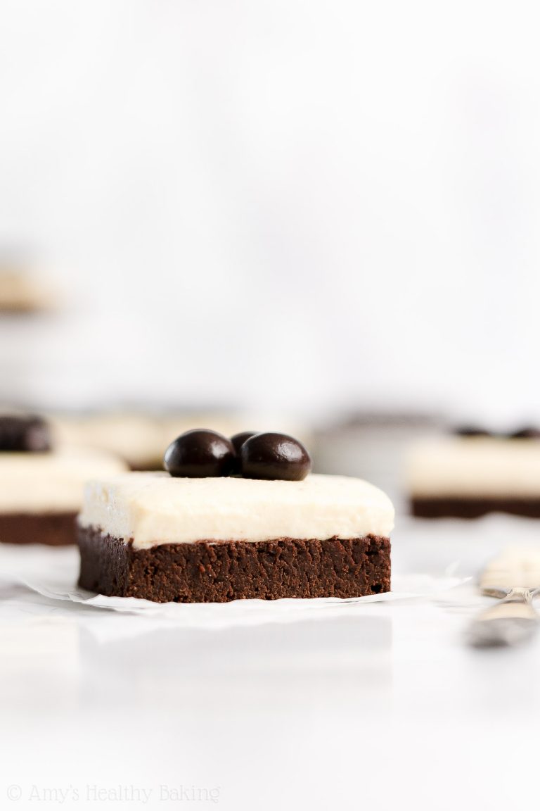 Healthy Fudgy Dark Chocolate Brownies + Peanut Butter Frosting Amy's