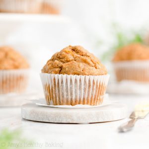 Need easy breakfast ideas or healthy snacks? Try these healthy carrot cake muffins! Sweet, spiced, and really moist, these healthy carrot muffins are the perfect healthy sweet snacks for any day of the week. They taste just like carrot cake! These oat muffins are a healthy breakfast that’s also clean eating with no sugar & a gluten free option. Add these healthy carrot cake oatmeal muffins to your list of muffin recipes & baking recipes to make ASAP!