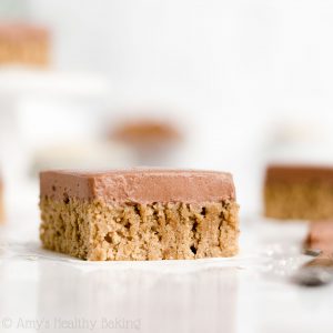 Healthy Flourless Almond Butter Cookie Bars – soft, chewy & SO easy! Only 20 min to get them in the oven. Made with no eggs, butter, oil or refined/powdered sugar – including the chocolate frosting! They taste like PB cups, just with almond butter instead. SO good!! (naturally gluten free, vegan, clean eating & low calorie) ♡ vegan gluten free almond butter cookie bars recipe. simple almond butter cookie bars with no sugar and no eggs. low calorie clean eating almond butter cookie bars.