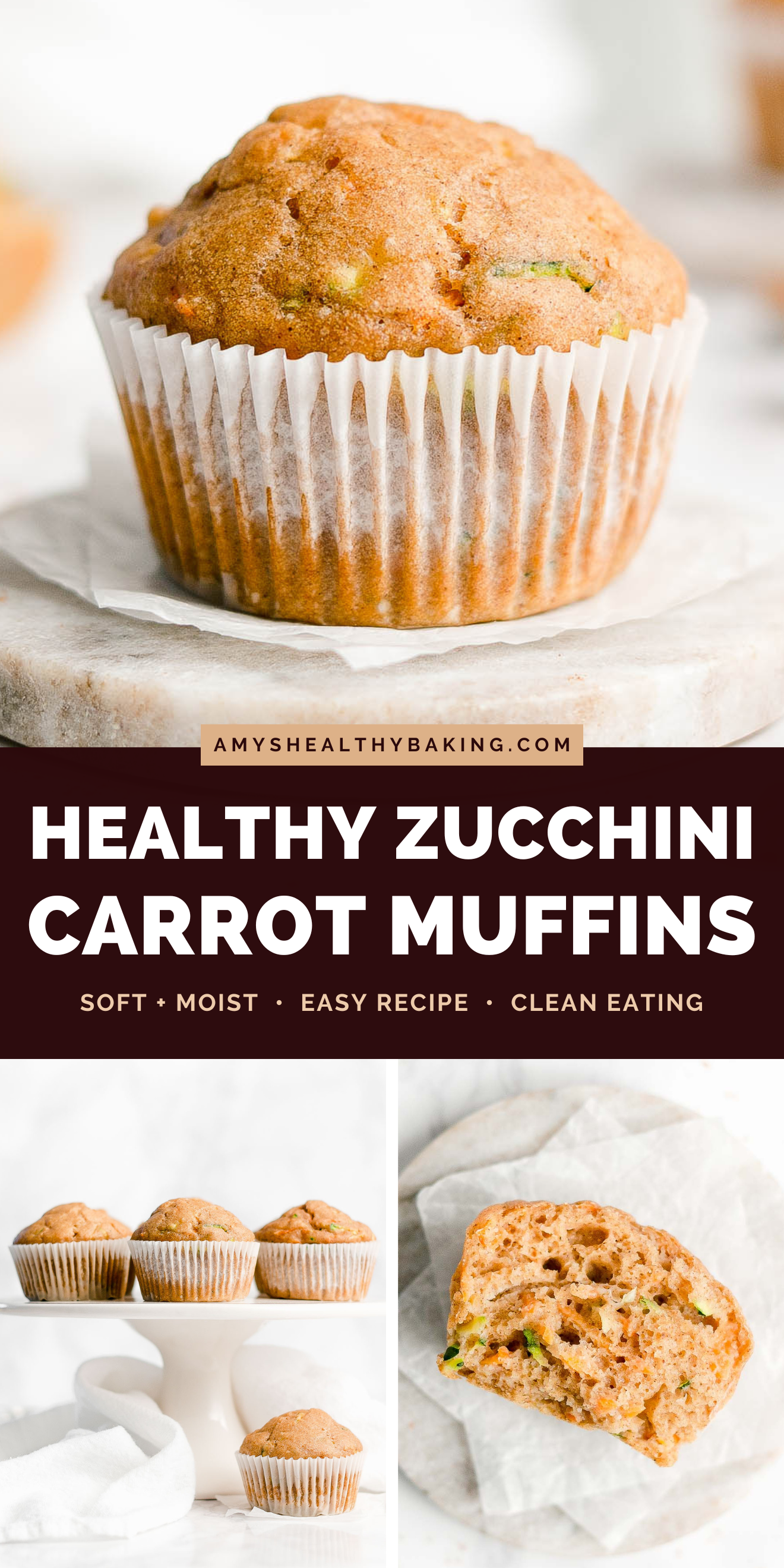 the best healthy carrot zucchini muffins – easy recipe – soft, moist, sugar free, low calorie, low fat, and clean eating with gluten free and whole wheat options – made with Greek yogurt, stevia, and no refined sugar