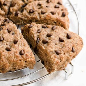 These healthy oatmeal chocolate chip scones taste AMAZING! So moist & tender. They’re quick & EASY to make too. Ready for the oven in 20 minutes – or less! Lightened up & made with no eggs or cream. They’re a BIG family favorite! So good!! ♡ oatmeal scones recipe easy. chocolate chip scones recipe no cream. healthy scones recipe clean eating. low fat scones greek yogurt. healthy low calorie scones. oat scones recipe.